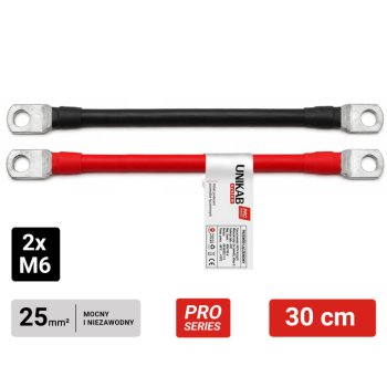 Zestaw przewodów LGY 25mm² z końcówkami oczkowymi M6-M6 czerwony/czarny - 30 cm